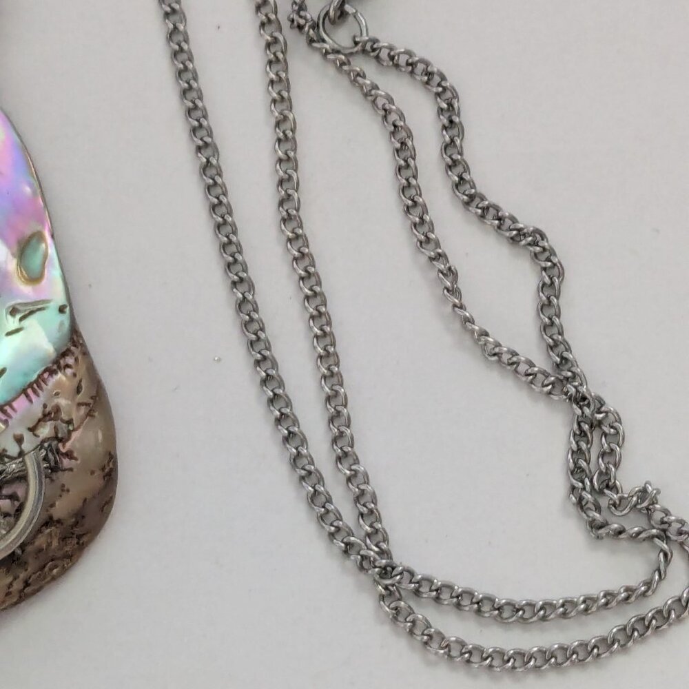 Vintage Artisan Abalone Shell Triangular Pendant … - image 5